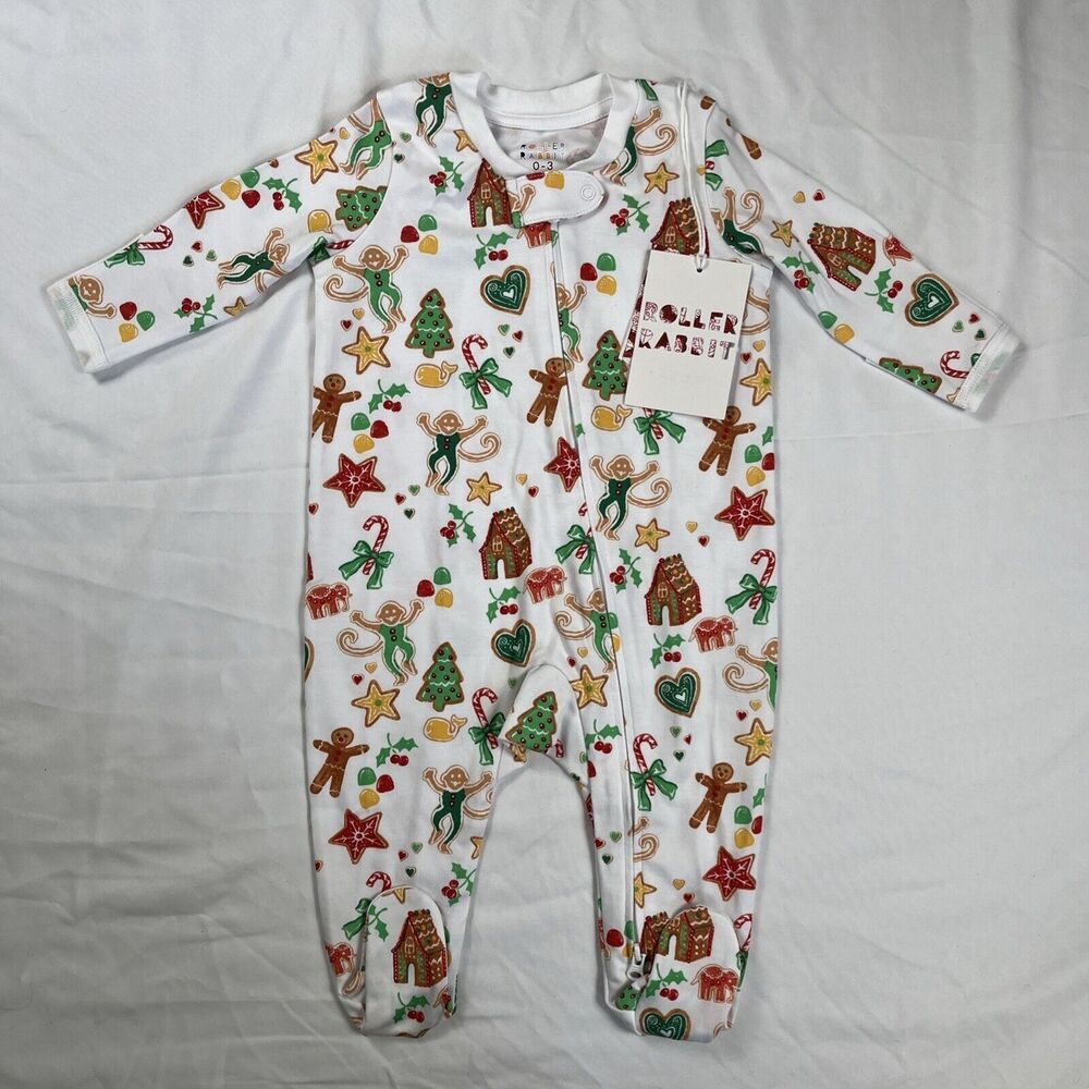Roller Rabbit Infant Gingerbread Party Zipper Footie‎ 0-3M Sold Out